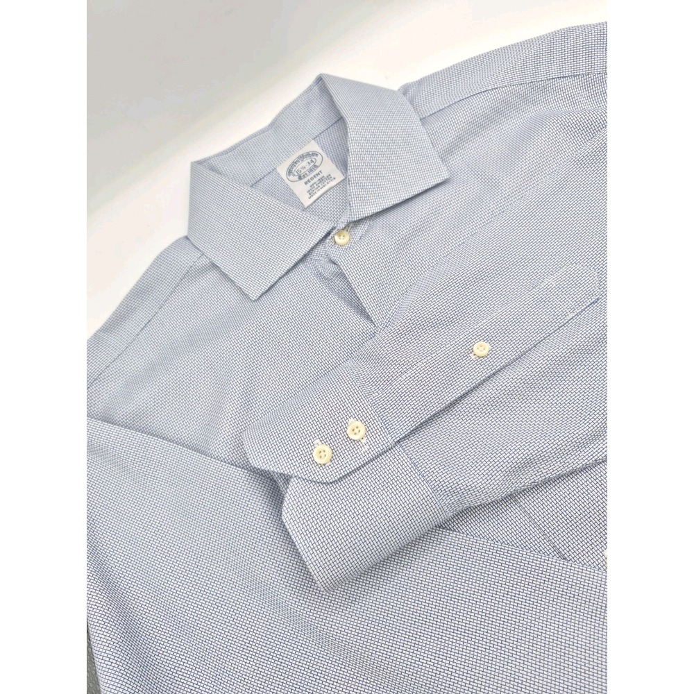 Brooks Brothers Regent Men's Non-iron Dress Shirt 15.5x34 Blue Geometric
